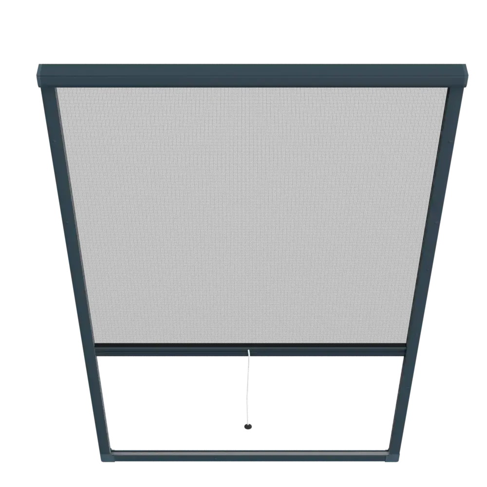 Moskitiera rolowana na okno dachowe  w kolorze antracyt z czarną siatką