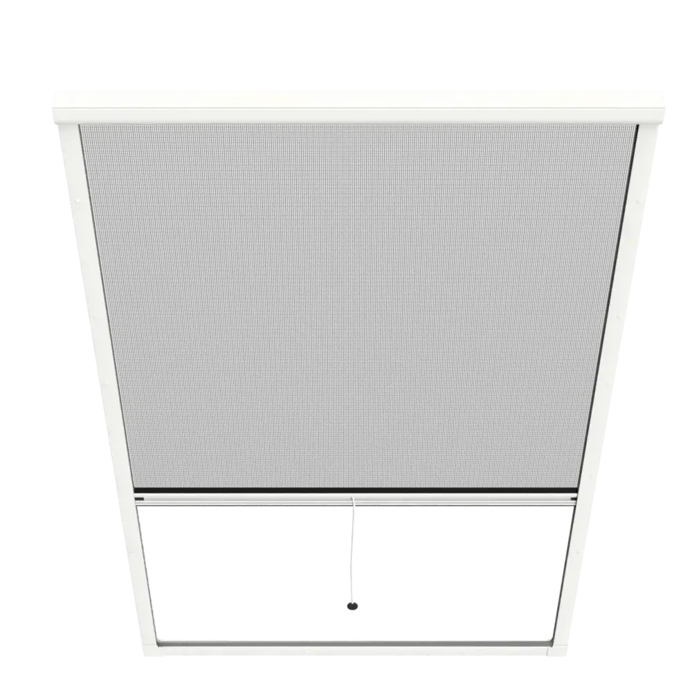 Moskitiera rolowana na okno dachowe  w kolorze białym z czarną siatką